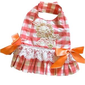 Sweet Shorty Peachy Gingham Check Designer Dog Dress*